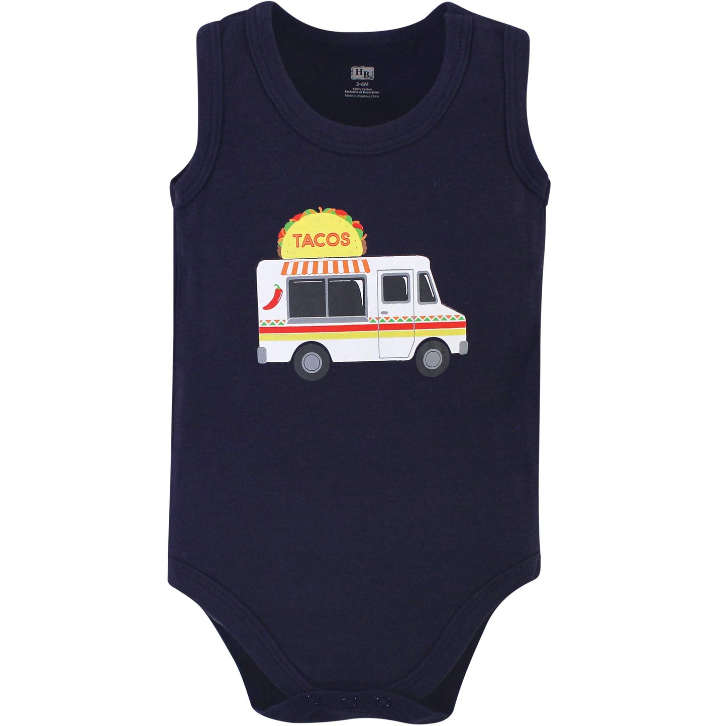 Hudson Baby Unisex Baby Cotton Sleeveless Bodysuits Taco Truck, 6-9 Months