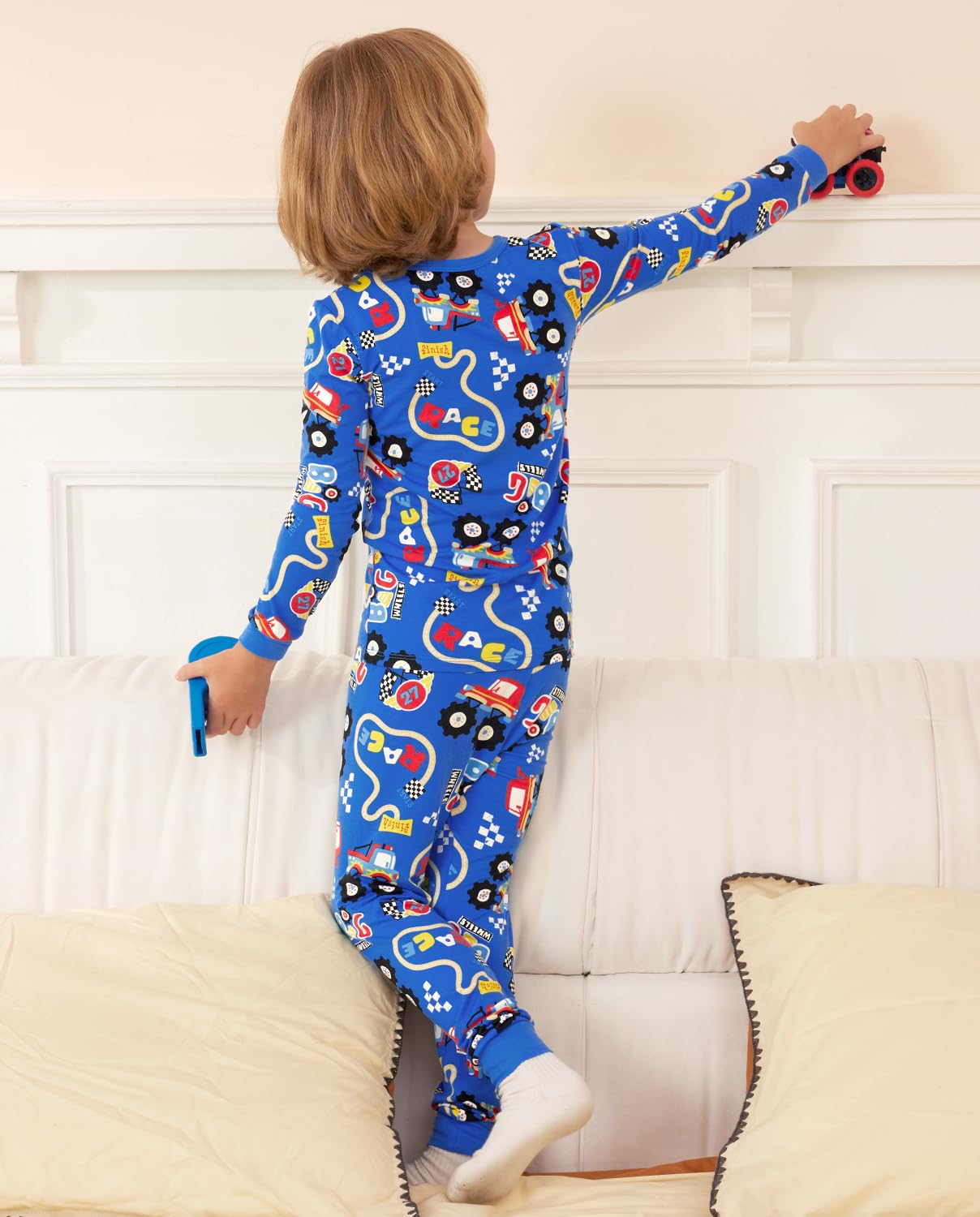 Babee Reshinee Bamboo Viscose Toddler Pajamas Boys Girls Kids Baby 2Pcs Long-Sleeve Pyjamas Set 2-3T Car Snug Fit Sleepwear Pjs