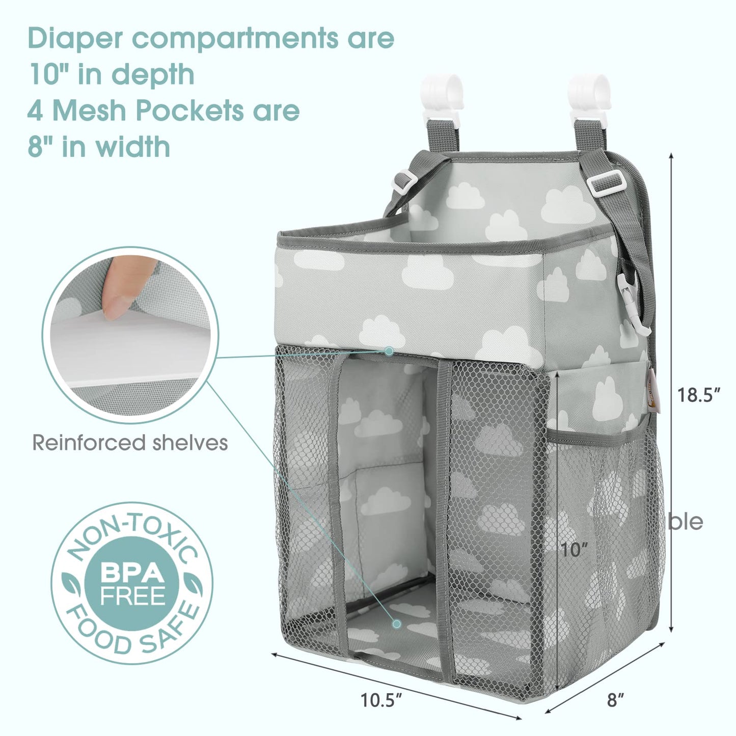 Maliton Hanging Diaper Caddy Organizer - Diaper Stacker For Changing Table, Crib, Playard Or Wall & Nursery Organization Baby Sh