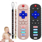 2Pack Teething Toys for Babies, Remote Control Shape Silicone Teether Toys,Baby Teethers for Toddlers Boys Girls (Black + Coral 