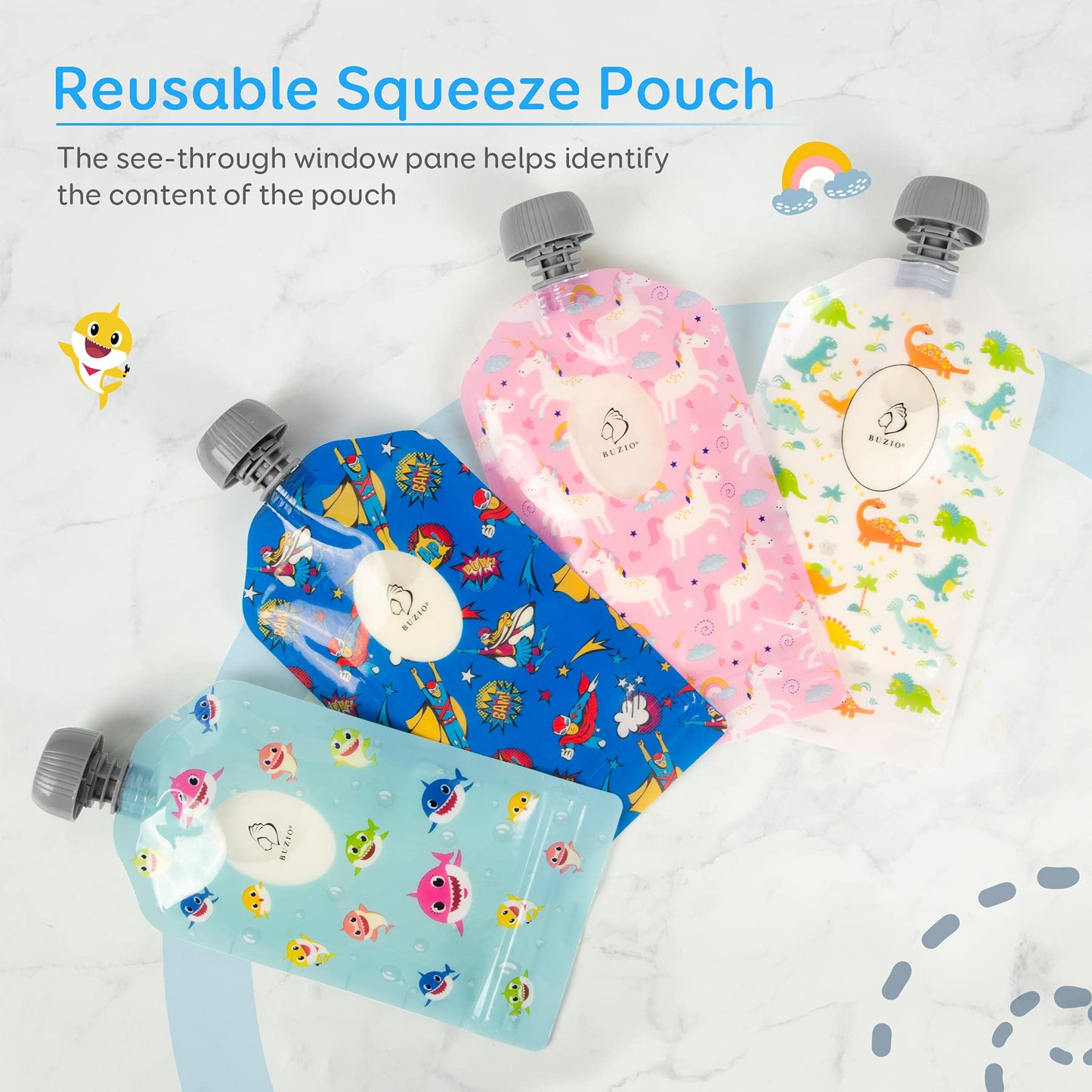 Buzio Reusable Food Pouches, 12 Packs 5Oz Toddlers Food Storage Pouch, Double Zipper Squeeze Pouches Freezer Safe For Kids Diy H