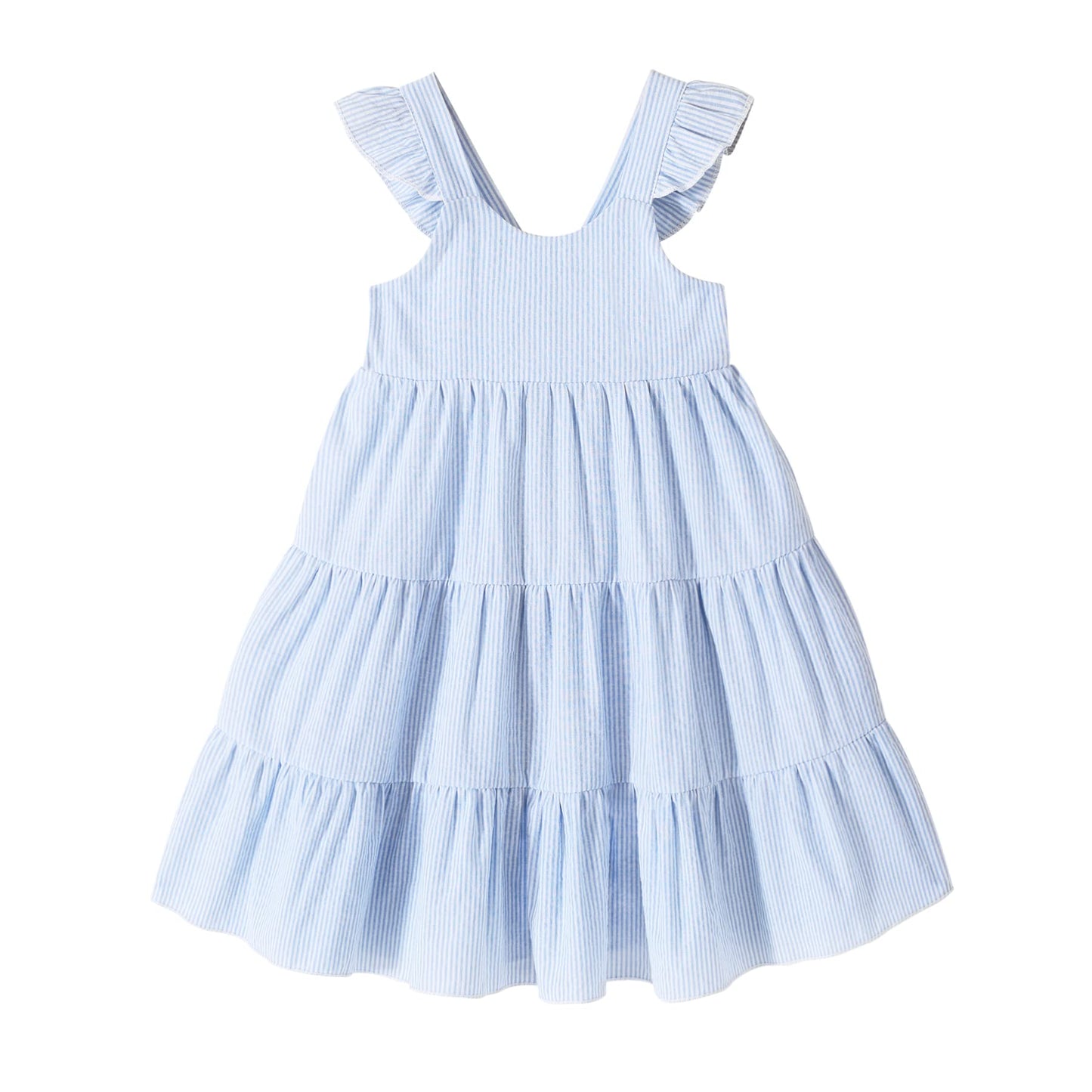 Younger Tree Toddler Baby Girl Dress Summer Outfits Stripe Flutter Sleeve Smocked Dress Kids Causal Boho Dresses Clothes (18-24