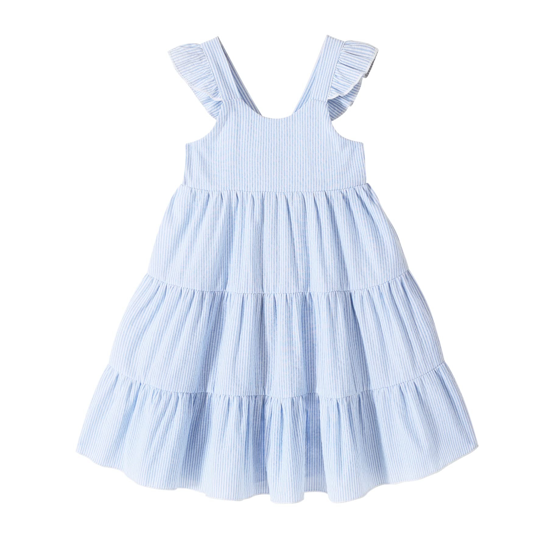 Younger Tree Toddler Baby Girl Dress Summer Outfits Stripe Flutter Sleeve Smocked Dress Kids Causal Boho Dresses Clothes (18-24