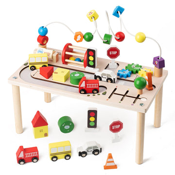 KDSFT Activity Table for 1 Year Old, 8 in 1 Multi-Colorful Montessori Toys, Baby Activity Table with Bead Maze & Shape Sorter, T