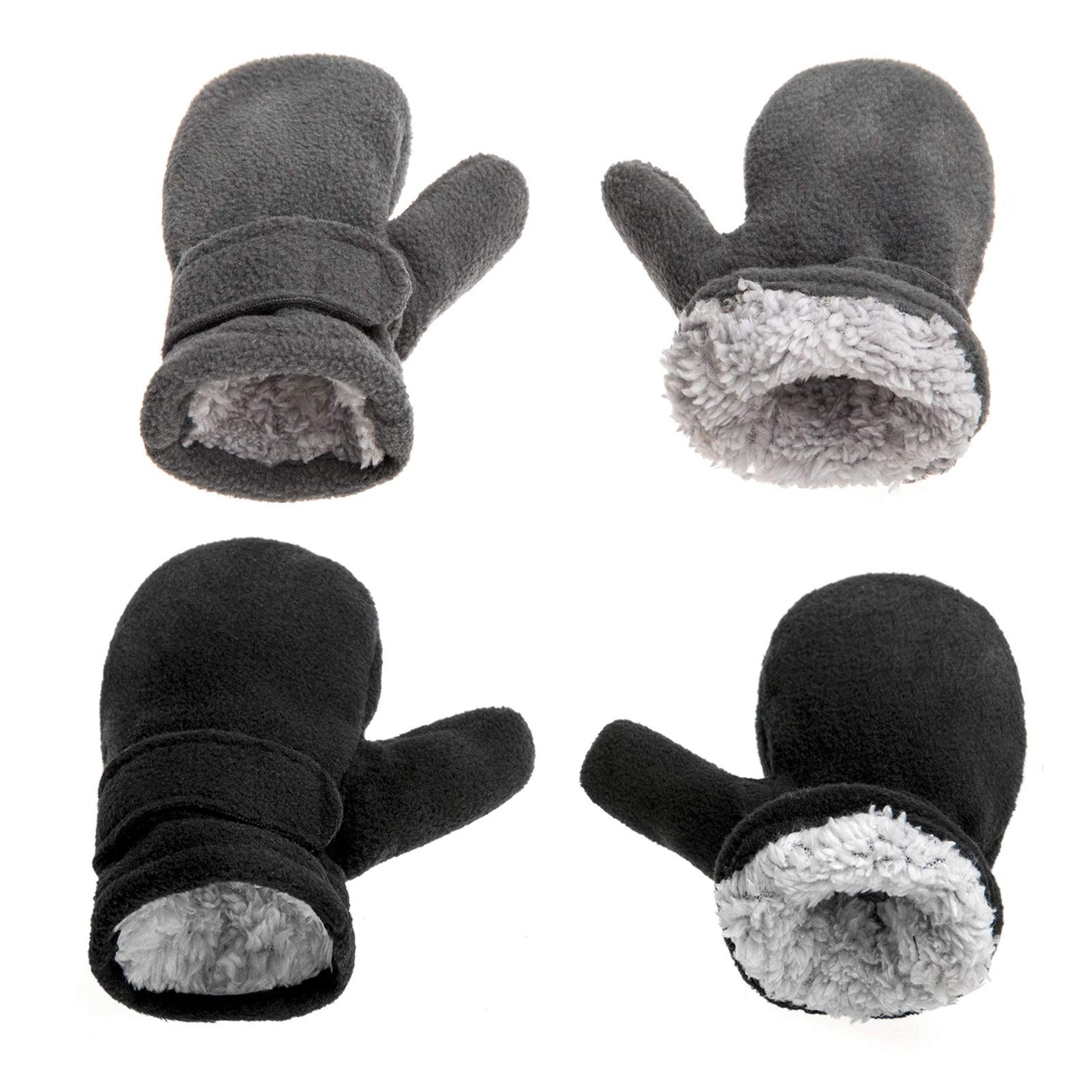 Toddler Infant Winter Mittens Lined With Fleece Easy-On Baby Boy Girls Warm Gloves Outdoor (B-Black&Grey, M (1-2 Years))