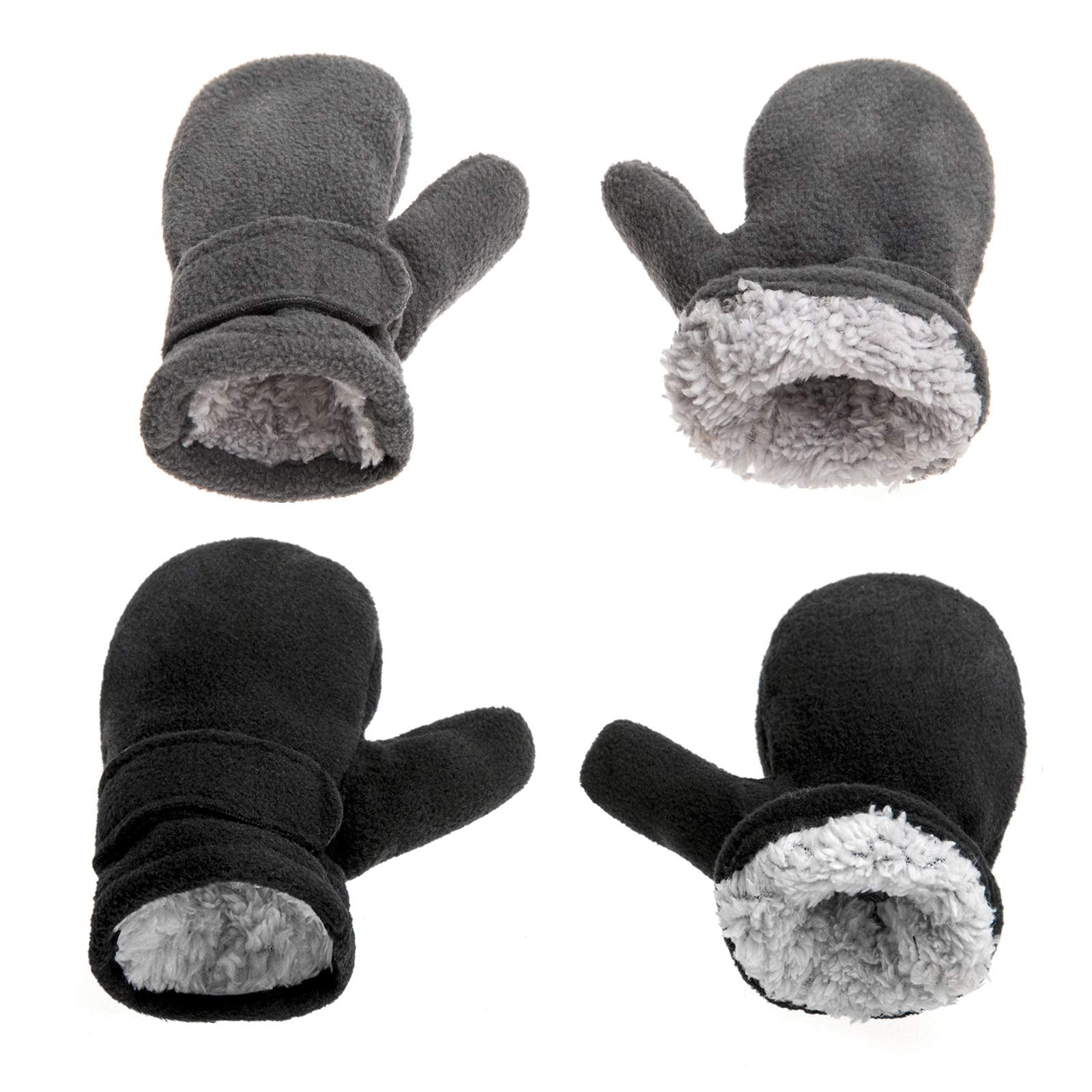 Toddler Infant Winter Mittens Lined With Fleece Easy-On Baby Boy Girls Warm Gloves Outdoor (B-Black&Grey, M (1-2 Years))