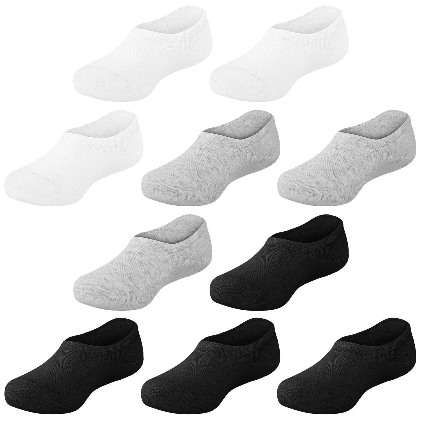 Witwot 10 Pairs No Show Ankle Socks For Girls Boys 7-9 Years White-Black-Grey