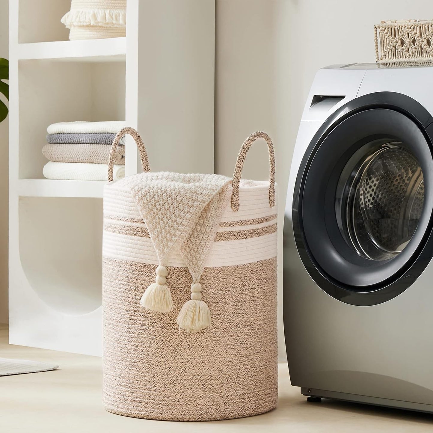 Youdenova Woven Rope Laundry Hamper Basket, 100L Tall Laundry Basket, Baby Nursery Hamper For Blanket Storage, Clothes Hamper Fo