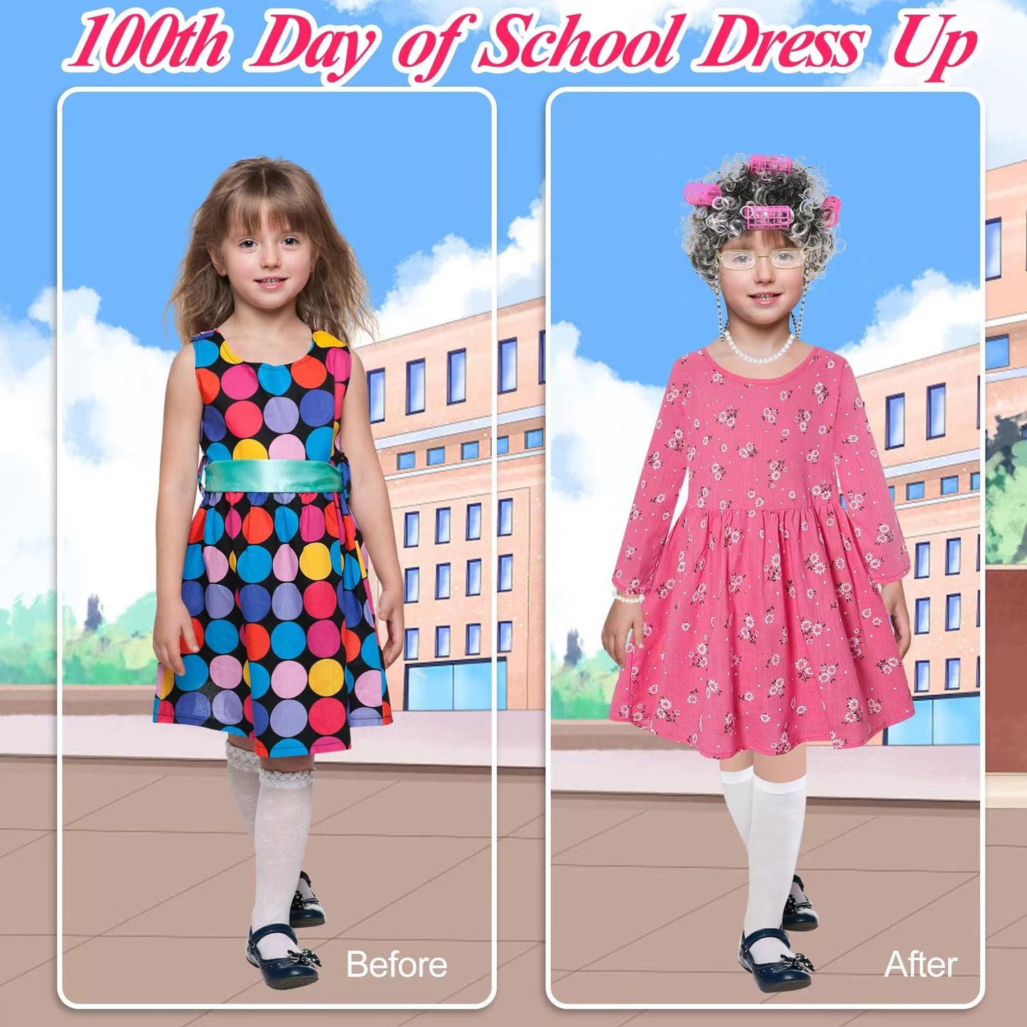 Old Lady Costume For Kids Girls 6T -7T 100 Days Of School Costume Outfit 100Th Day Of School Dress Up For Girls Kids Granny Gran