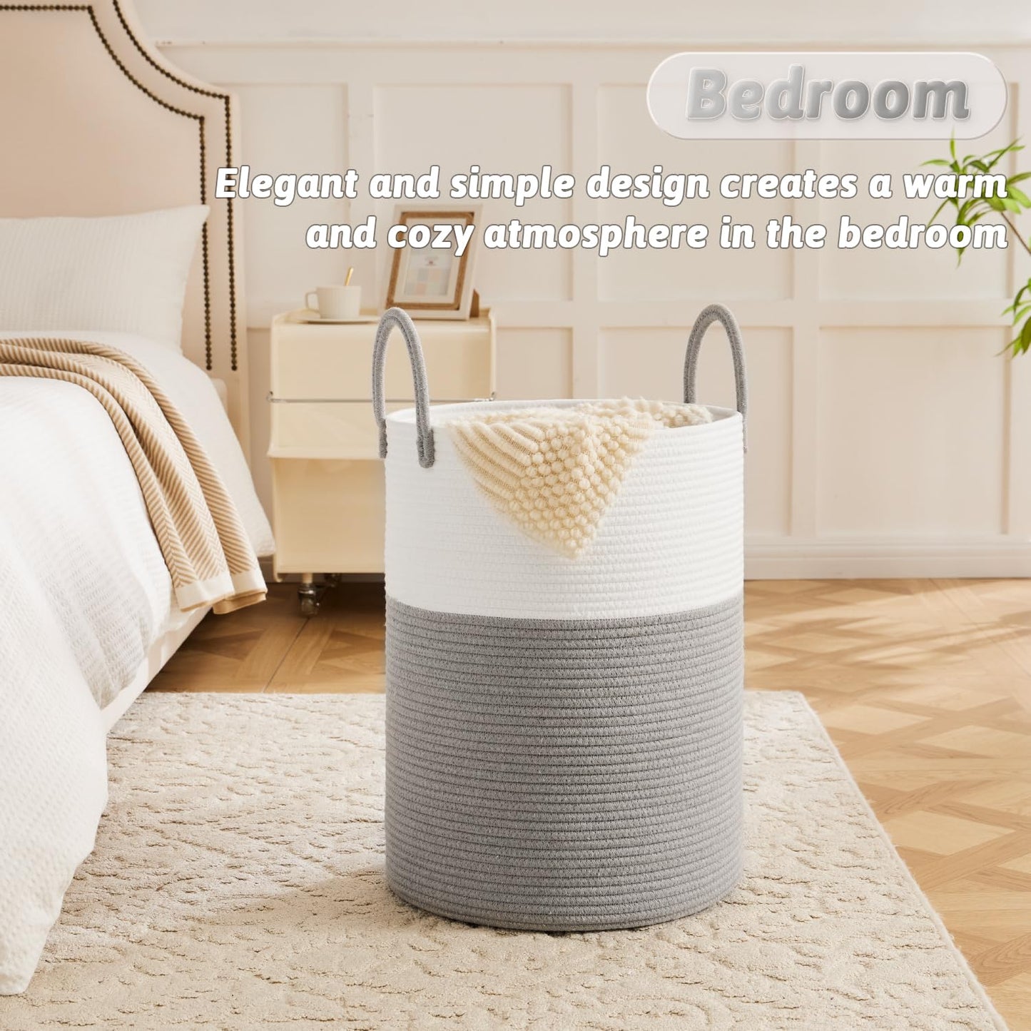 Artfeel Laundry Basket,Woven Cotton Rope Laundry Hamper,60L For Decorative Storage Of Dirty Clothes,Toys And Blankets In Bathroo