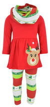 Unique Baby Girls 3 Piece Christmas Reindeer Legging Set Outfit (4 Years, Red)