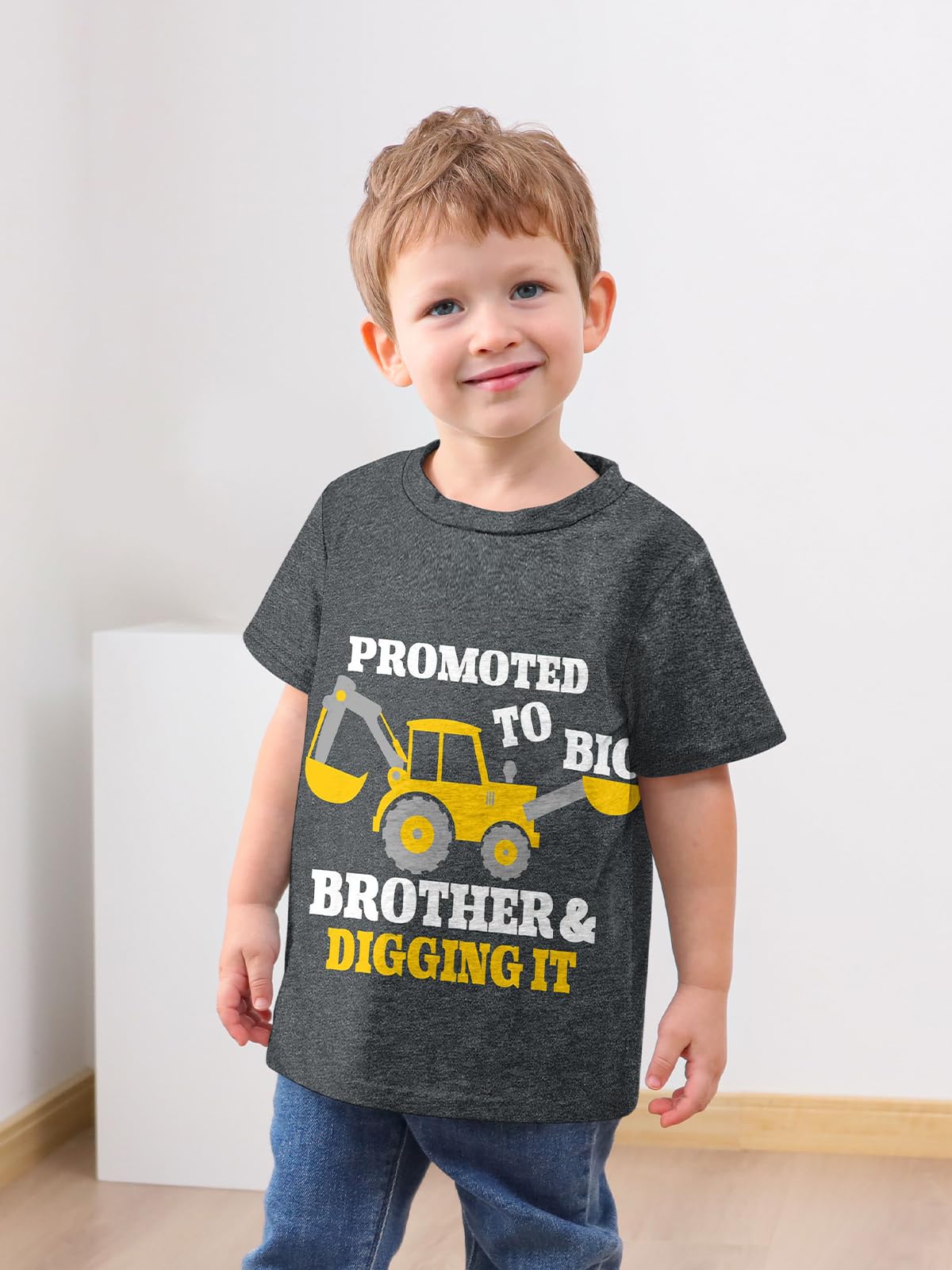 Funnycokid Big Brother Shirt 5T 4T Backhoe Loader Construction Digging It Little Boys Promoted To Big Brother Blue For Toddler S