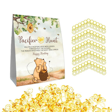 Guawubiang Winnie Mini Pacifiers Baby Shower Game, Pacifiers Hunt Sign, Classic Pooh Baby Shower Game Set, 50Pcs Yellow Mini Pac