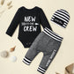 Baby Boy Clothes 0-3 Months Infant Outfits New To The Crew Long Sleeve Romper+ Little Man Pants+ Striped Hat 3Pcs Baby Boy Fall