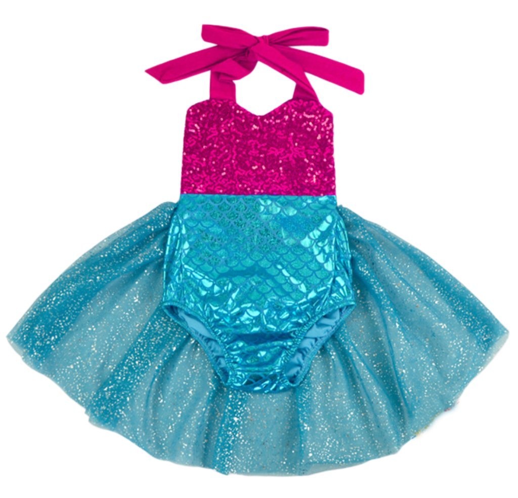 Carkoo Mermaid Baby Girl One Piece Swimsuits With Tutu Dress (Rose, Small)