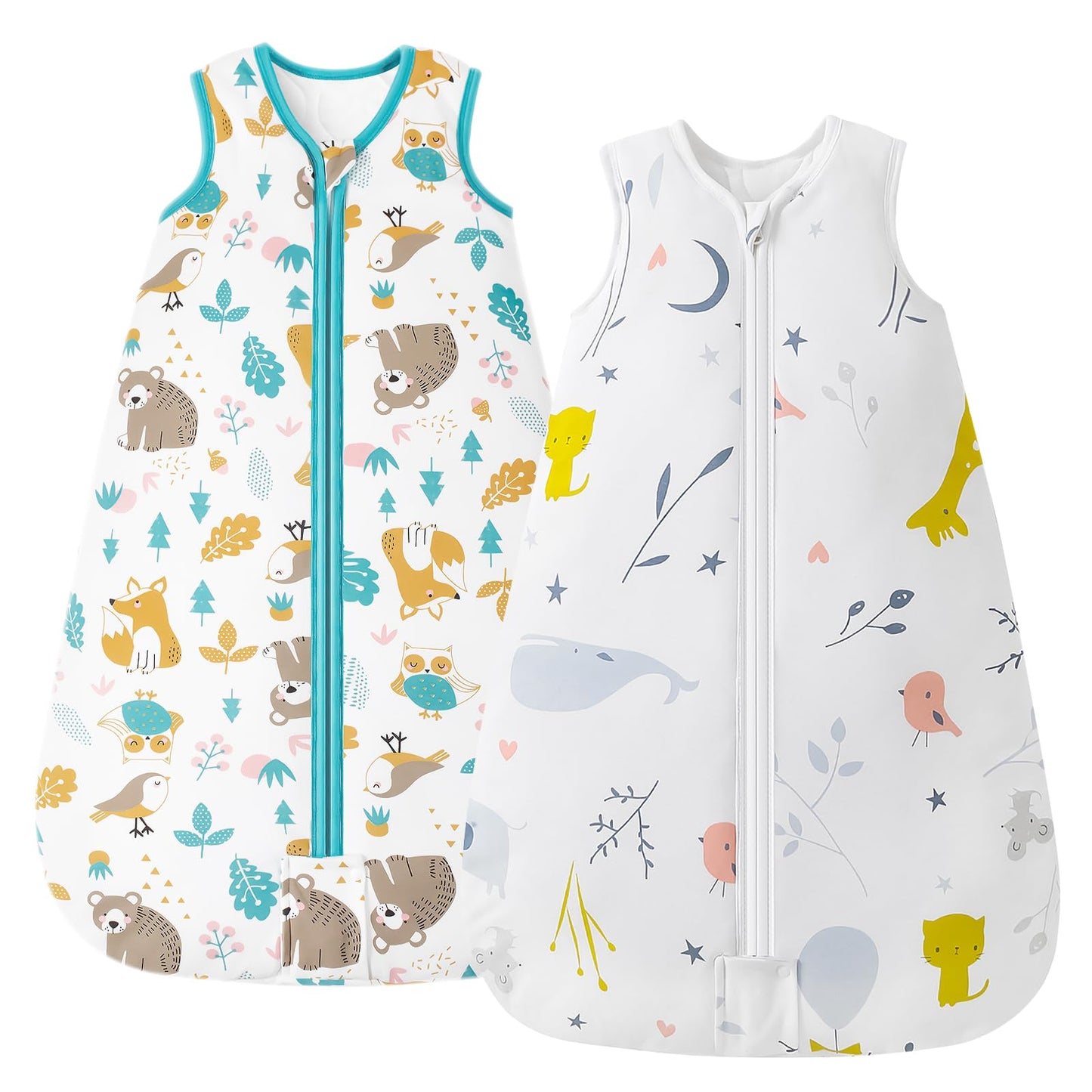 Mosebears Sleep Sack Baby Winter Wearable Blanket with 2-Way Zipper,2.5 TOG Cotton Sleep Sack Unisex (2 Pack, 12-18 Months)