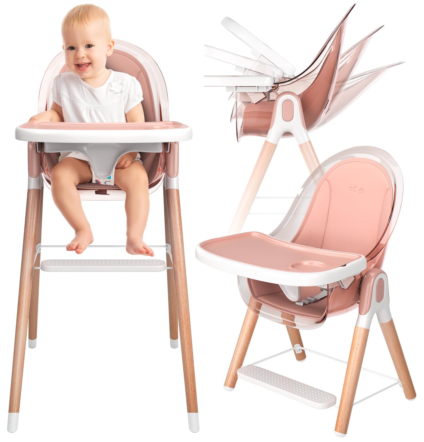 Children of Design 6 in 1 Deluxe Wooden High Chair for Babies & Toddlers Modern Safe Compact Baby Highchair, Easy to Clean, Remo