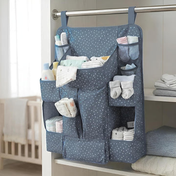Meeto Hanging Baby Care Organizer, MultiPocket Storage for Nursery Wardrobe, Grey Polka Dot, SpaceSaving Organizer for Diapers