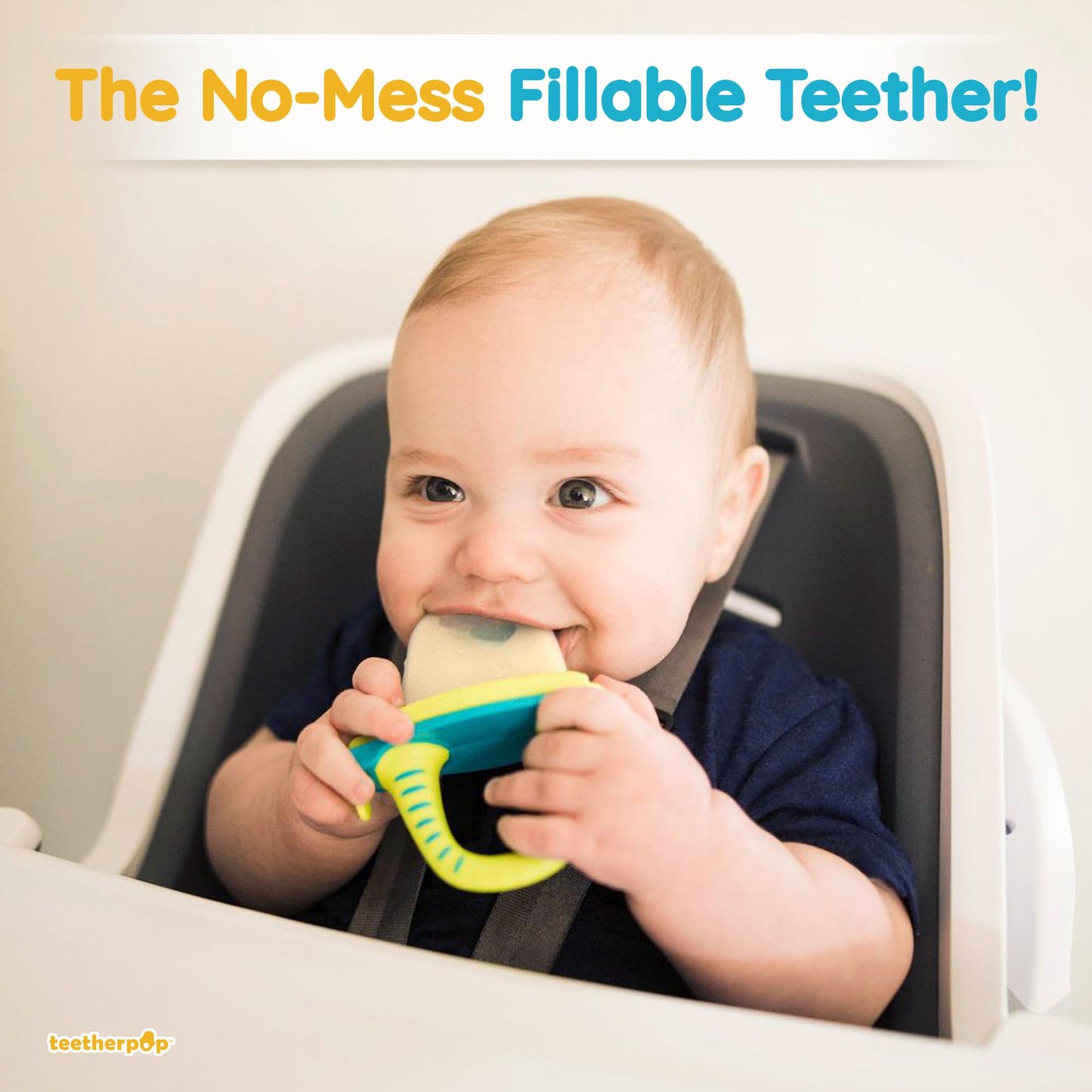 Teetherpop Fillable Silicone Teether for Babies (2-Pack) - Breastmilk Popsicle Molds for Teething w/Spill-Proof Sippy Slits - Fr