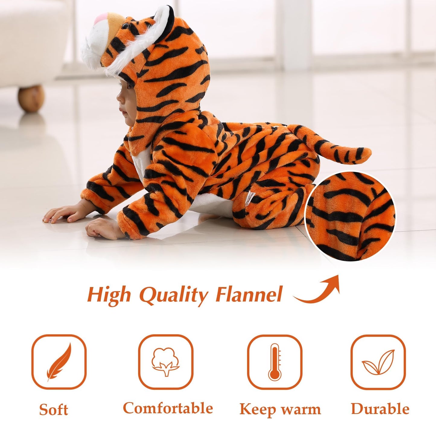 Tonwhar Infant And Toddler Halloween Cosplay Costume Kids' Animal Outfit Snowsuit (1-3 Months,Orange Tiger)