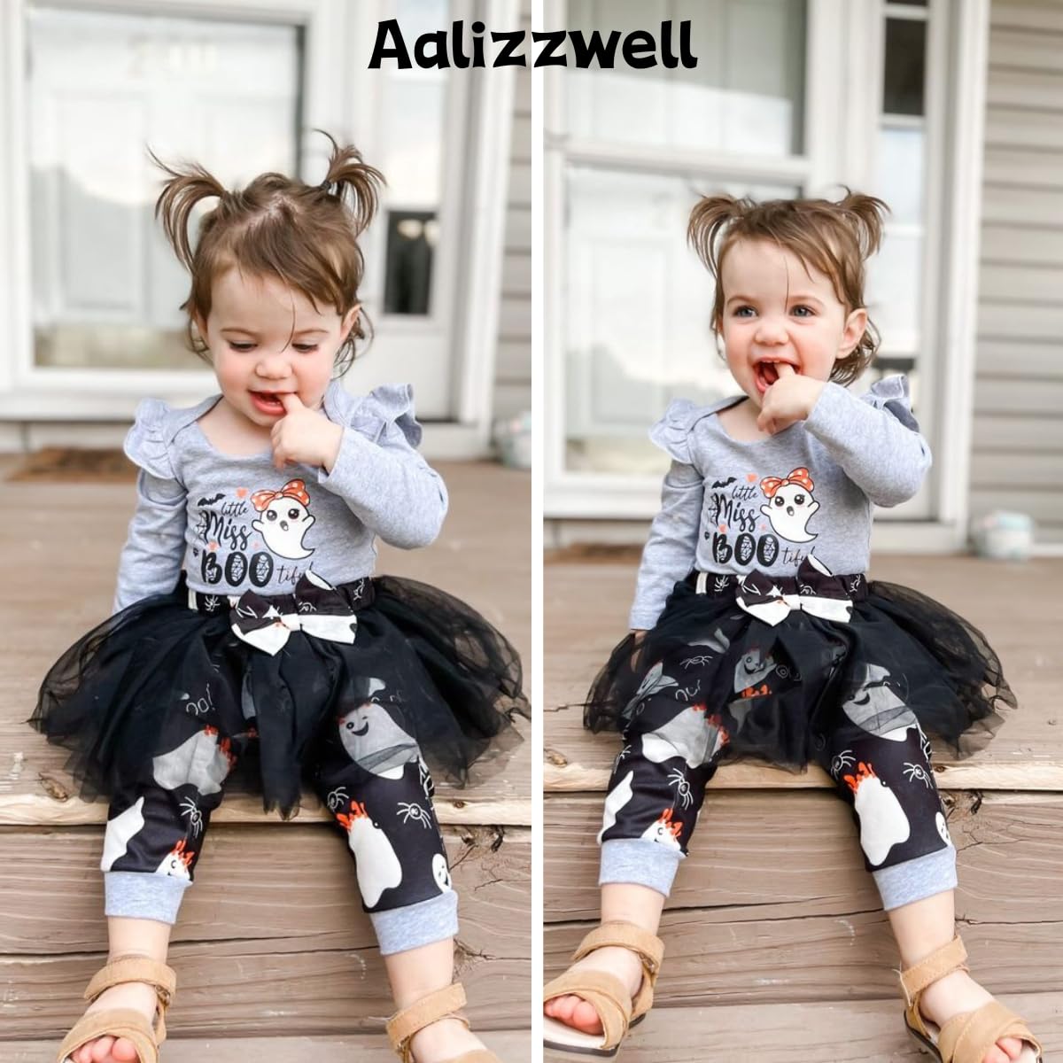 Aalizzwell 3-6 Months Baby Girls Halloween Outfit Infant 1St Halloween My Tulle Skirt Ghost Boo Clothes With Leg Warmers Clothin