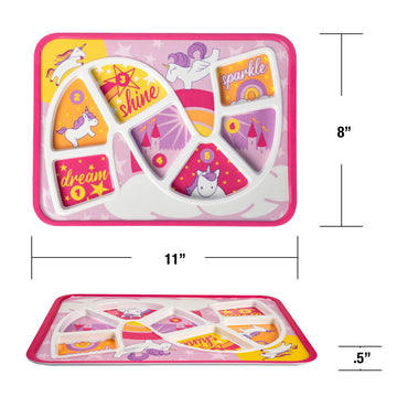 Gsm Brands Kids Dinner Plate For Picky Eating Toddlers: Healthy Constructive Fun Meal Time, Divided Portions, Rainbow Unicorn Th