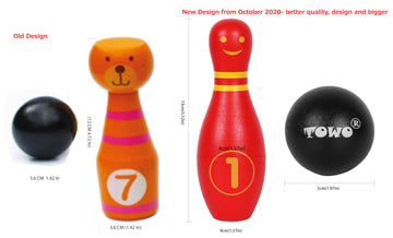 TOWO Wooden Skittles for Children - Wooden Skittle Set with Animal Faces and Numbers - 10 Pin Bowling Set for Kids Garden Toys-