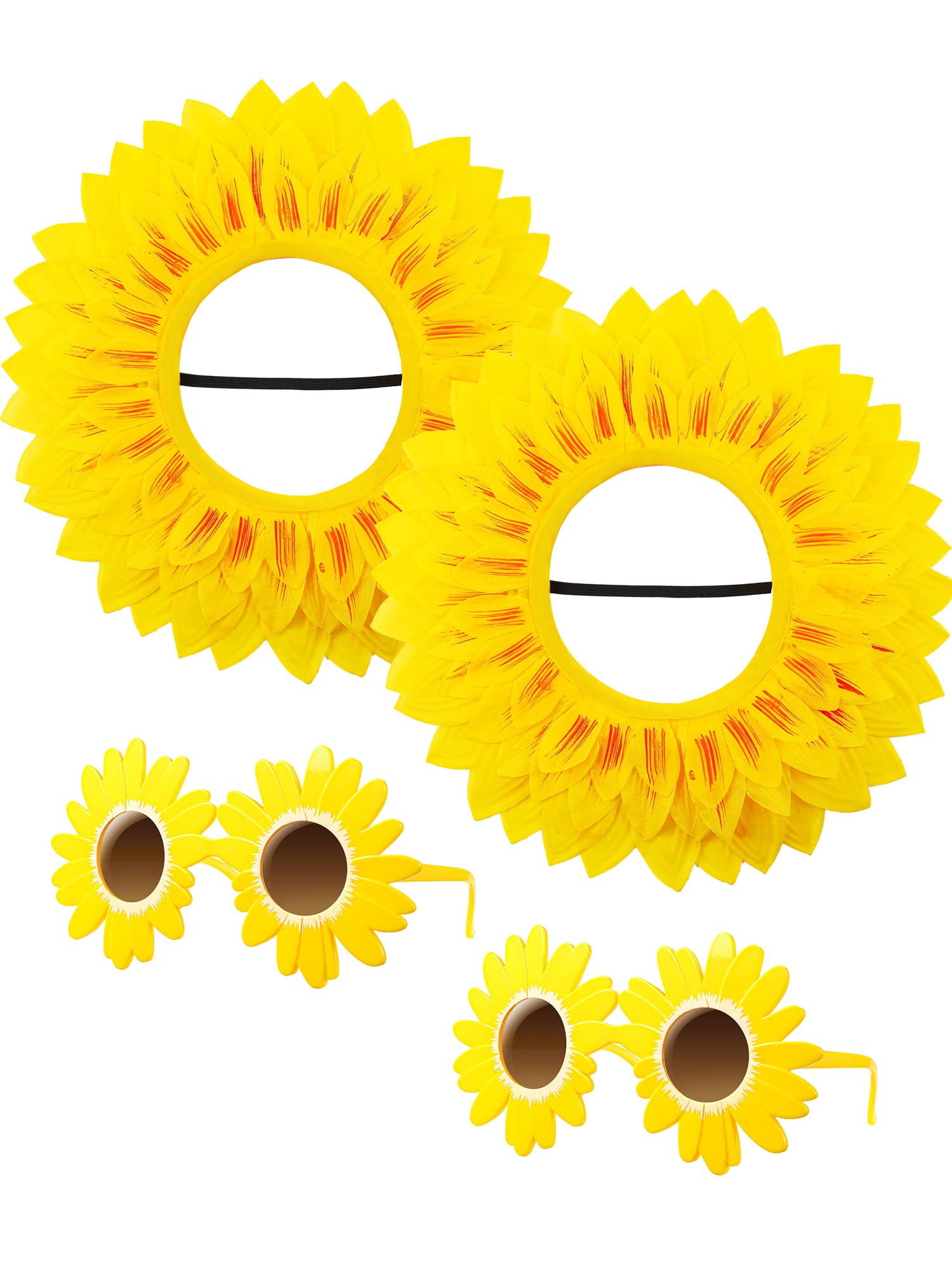 Dingion 2 Sets Funny Sunflower Costume Headgear Sunflower Glasses and Hat Performance Props for Festival Adults Party Easter Cos