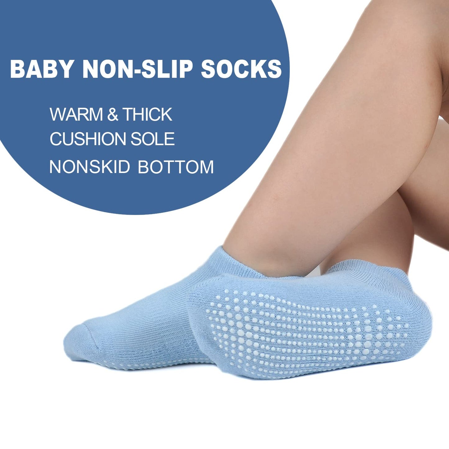 Epeius Baby Socks Infant Boy Non-Slip Socks Thick Cotton Ankle Socks With Grips Kids Boys Girls Cozy Cushion Low Cut Socks 6 Pai