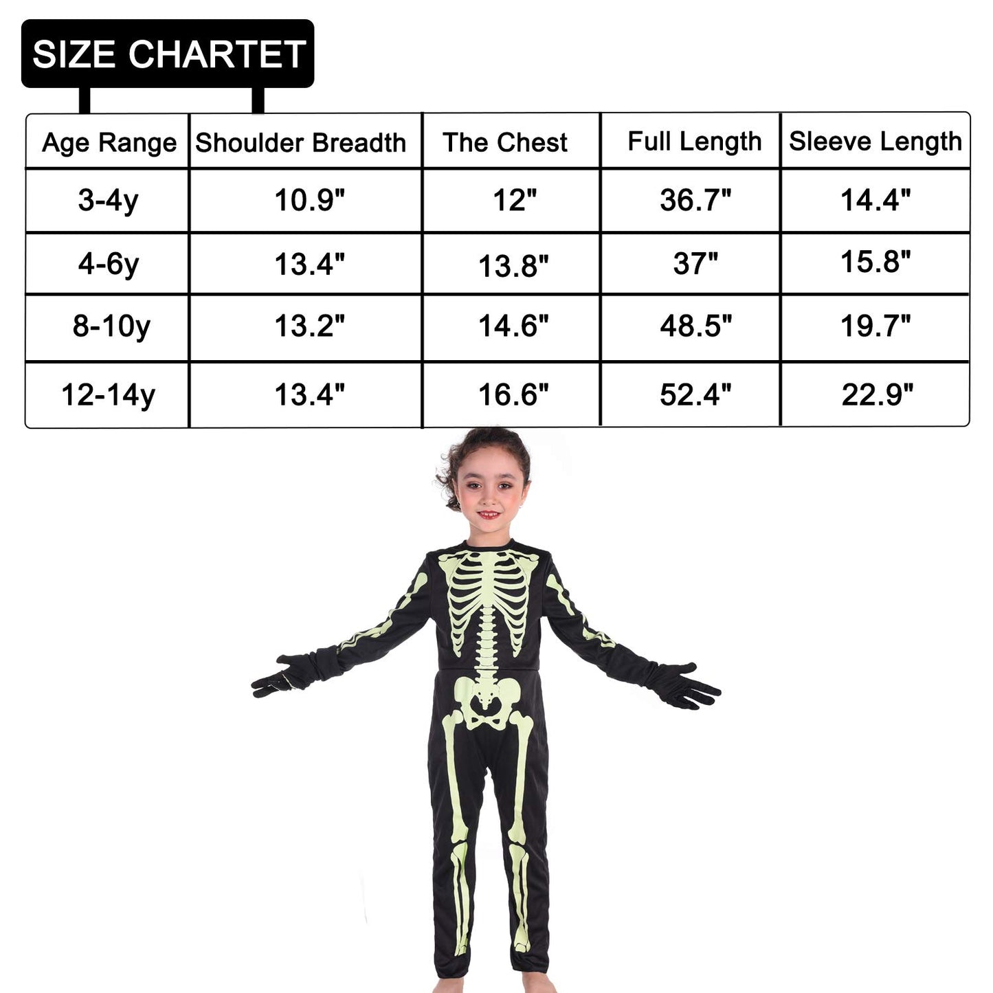 Besutolife Kids Halloween Skeleton Costumes Glow In The Dark With Gloves For Boys Girls