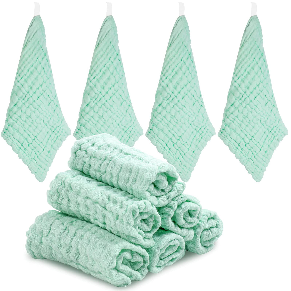 ABirdon 10 Pack Baby Muslin Squares, 100% Cotton, 11.8X11.8 Extra Soft Breathable Baby Washcloths, 6 Layers Organic Cotton, Re
