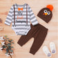 Detigee Baby Boy My 1St Thanksgiving Pant Set Newborn Turkey Bodysuit With Hat (Brown,0-3 Months)