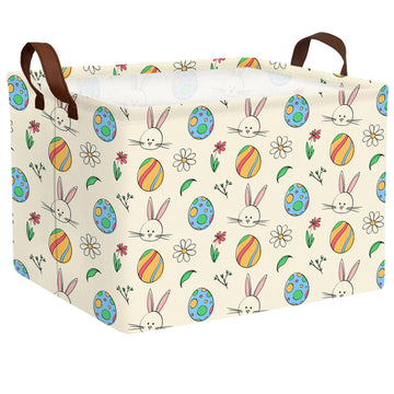 ASKETAM Large Cute Easter Basket for Kid Empty Gift Baby Rectangle Storage Bin Bunny Eggs Boy&Girl Room D  cor (Egg Rabbit Flowe