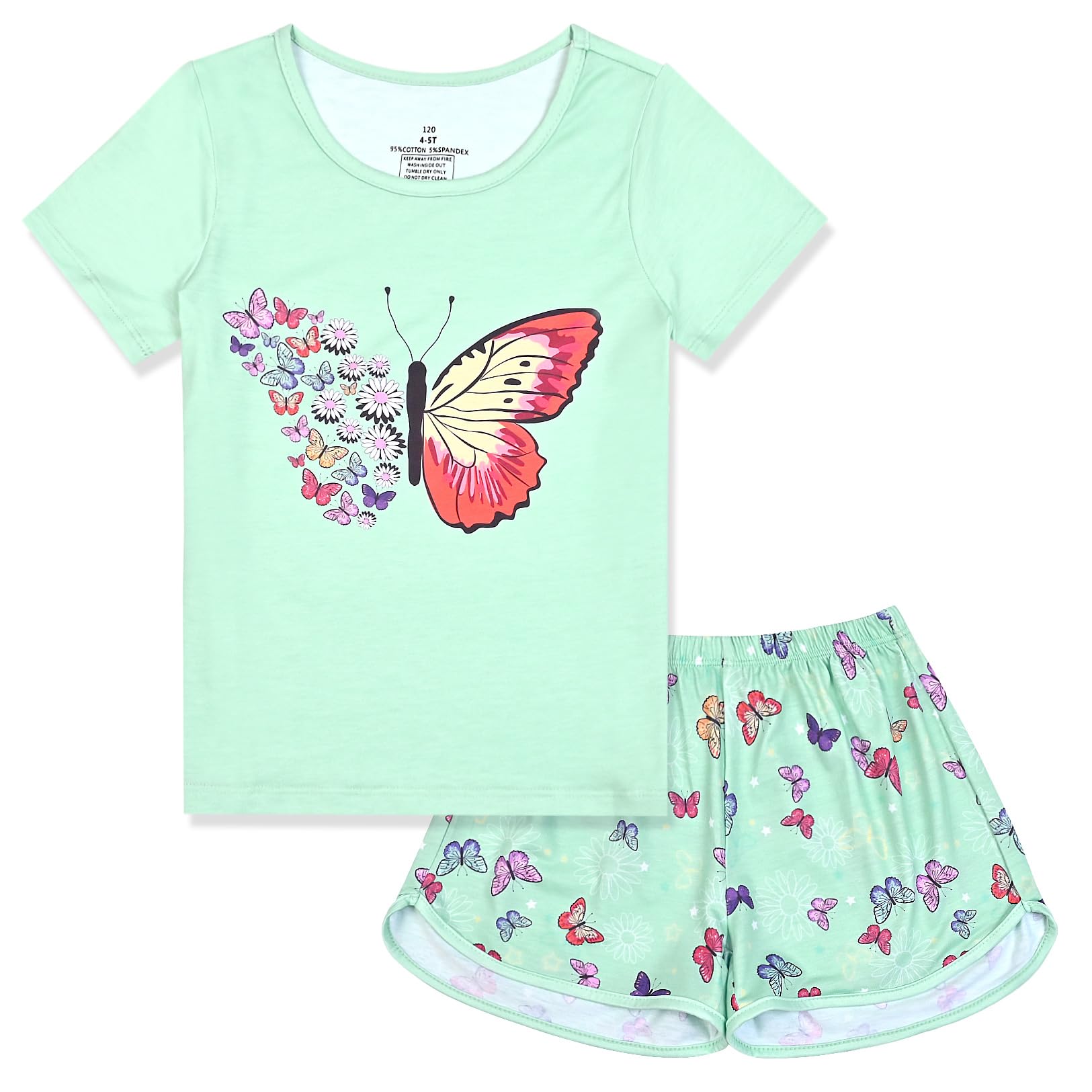 CHILDRENSTAR Pajama Sets for Girls Kids Pjs Summer Cotton Short Sleeve Sleepwear, Butterfly, 1011 Years