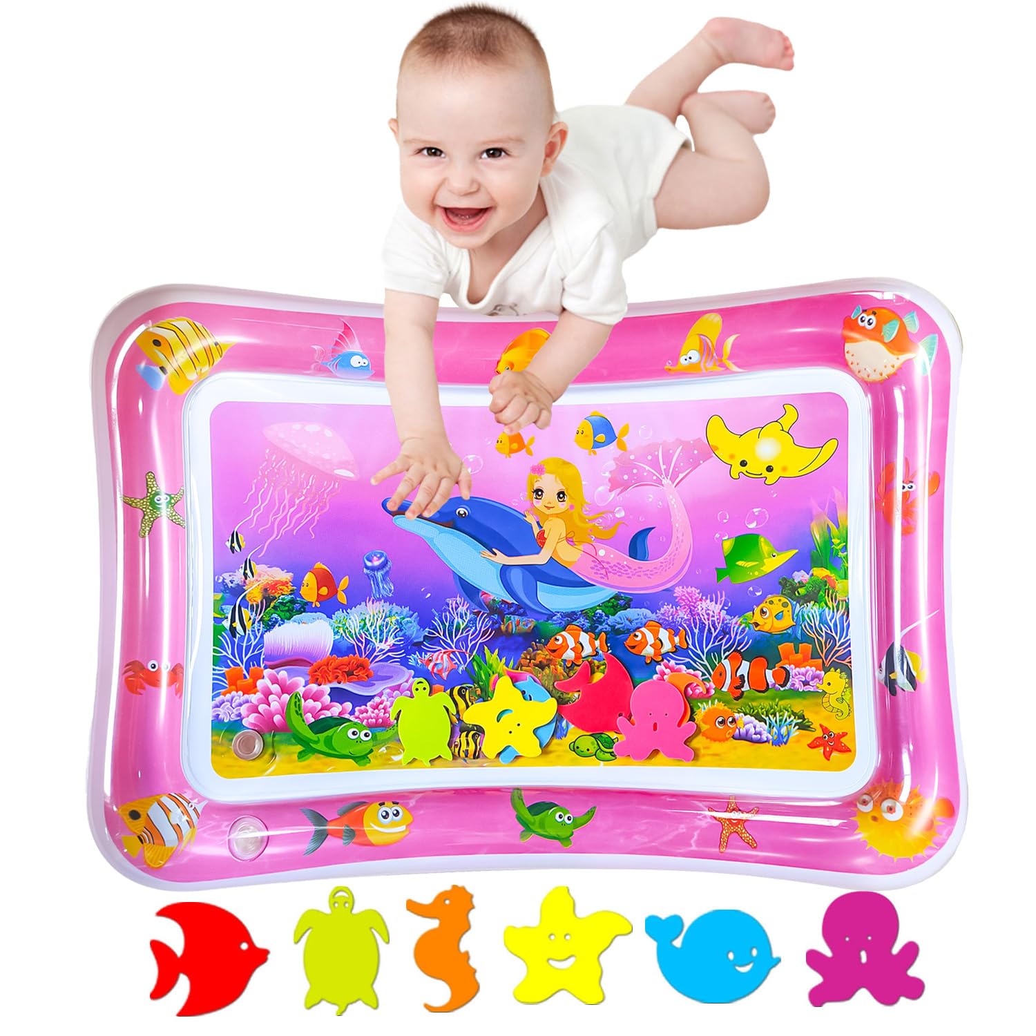 ZHUYNXIR Extra Big Infant Toys, Tummy time Toys, Baby Pink Water Play mat, Fun Early Development Activity Play Center for Newbor