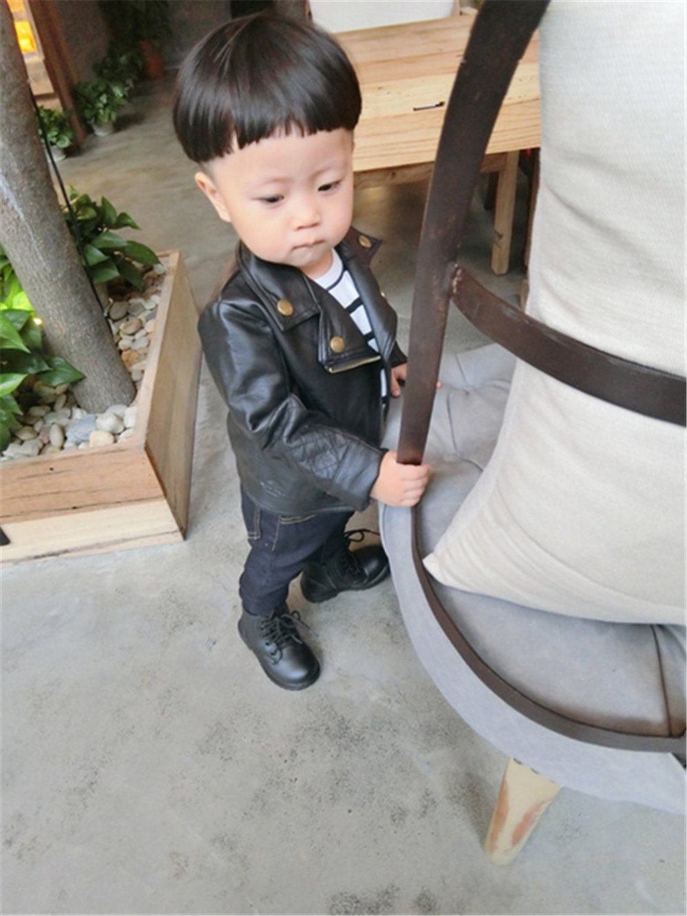 Uniqueone Baby Boys Girls Kids Outfits Spring Autumn Pu Faux Leather Lapel Jacket Oblique Zipper Outerwear Coat Size 4-5 Years/T
