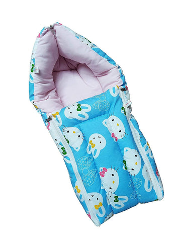 Mom & Son 2 In 1 BabyS Cotton Sleeping And Carry Bag (06 Months, Sky Kitty), Lightweight