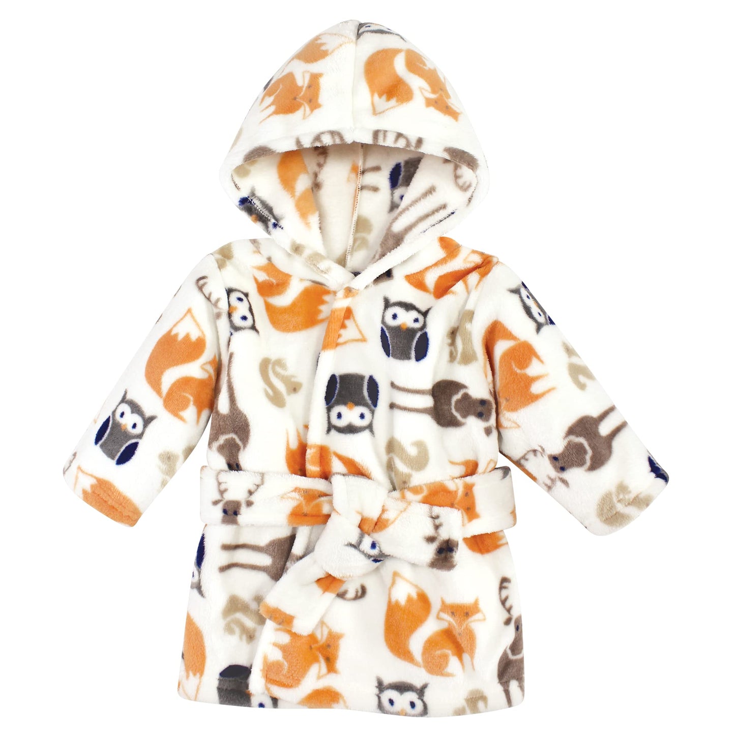 Hudson Baby Unisex Baby Plush Animal Face Bathrobe, Forest, 0-9 Months