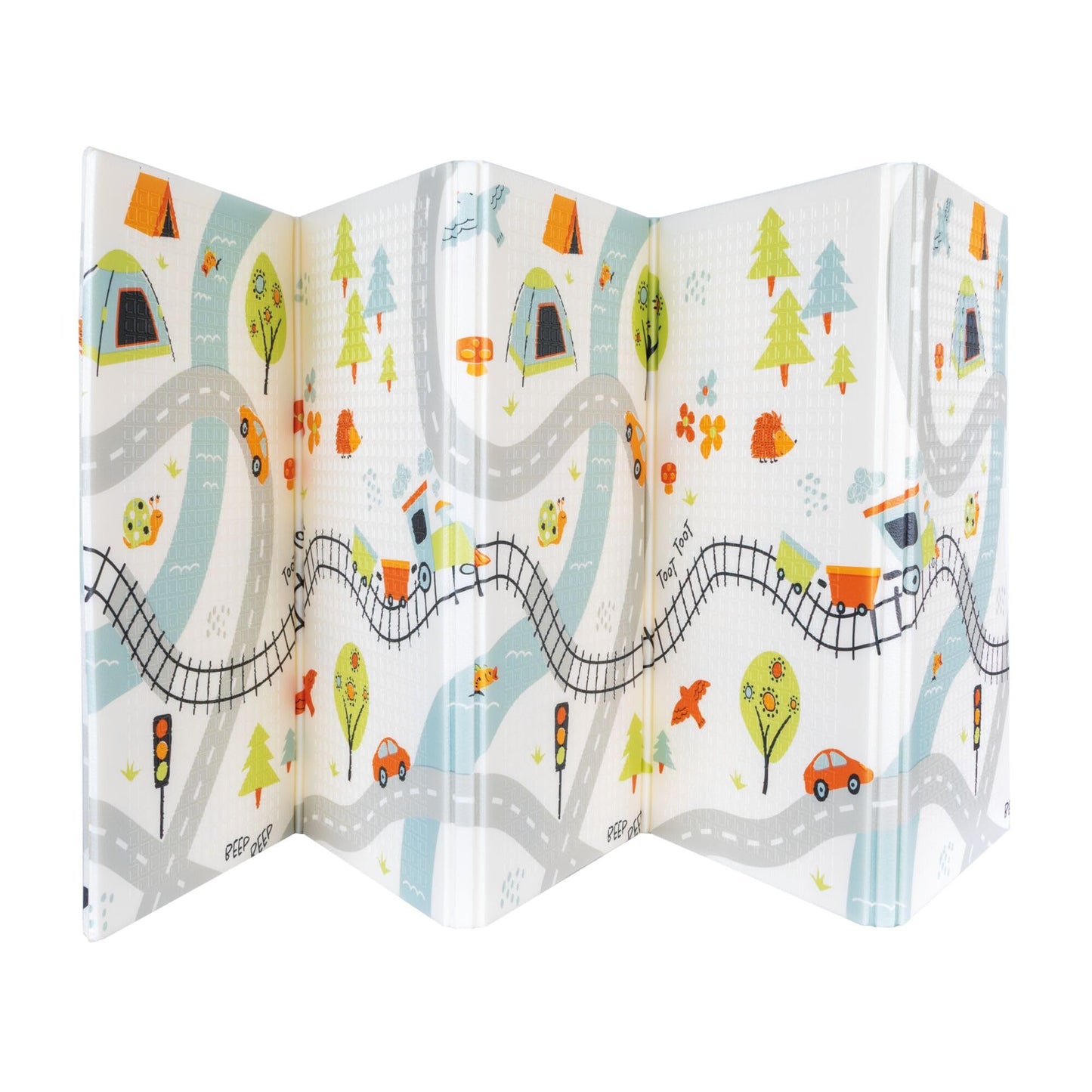 Nuby Reversible Baby Floor Mat - Foldable and Lightweight Foam Infant Play Mat - 77 x 58 - Easy Storage and Travel - Car Tracks/