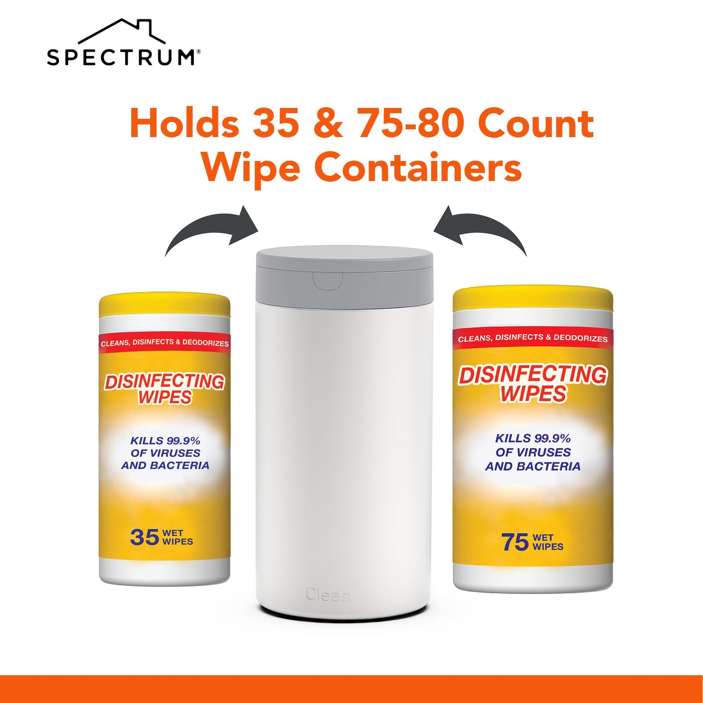 Spectrum Disinfecting Wipes Container With Push Button Lid - Refillable Dispenser For Bathroom, Kitchen, Classroom, Countertop,
