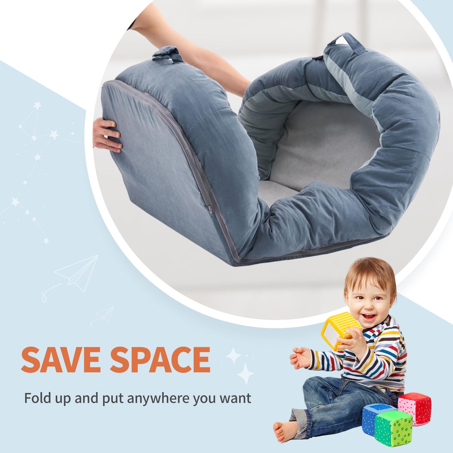 Deygia Kids Travel Bed, Removable Kids Floor Bed, Portable Travel Toddler Bed For Napping, Camping, Traveling For Kids 2-8 Years