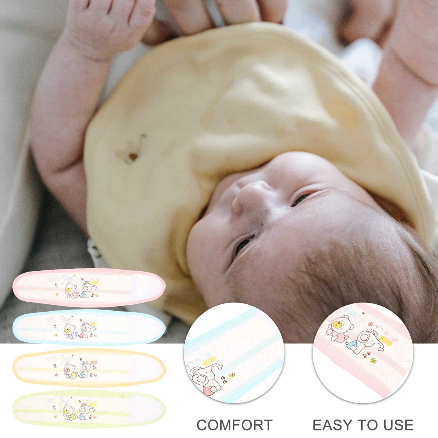 Heallily Baby Belly Button Band 4Pcs Newborn Belly Belt Cotton Umbilical Cord Infant Belly Band Cartoon Soft Newborn Navel Baby