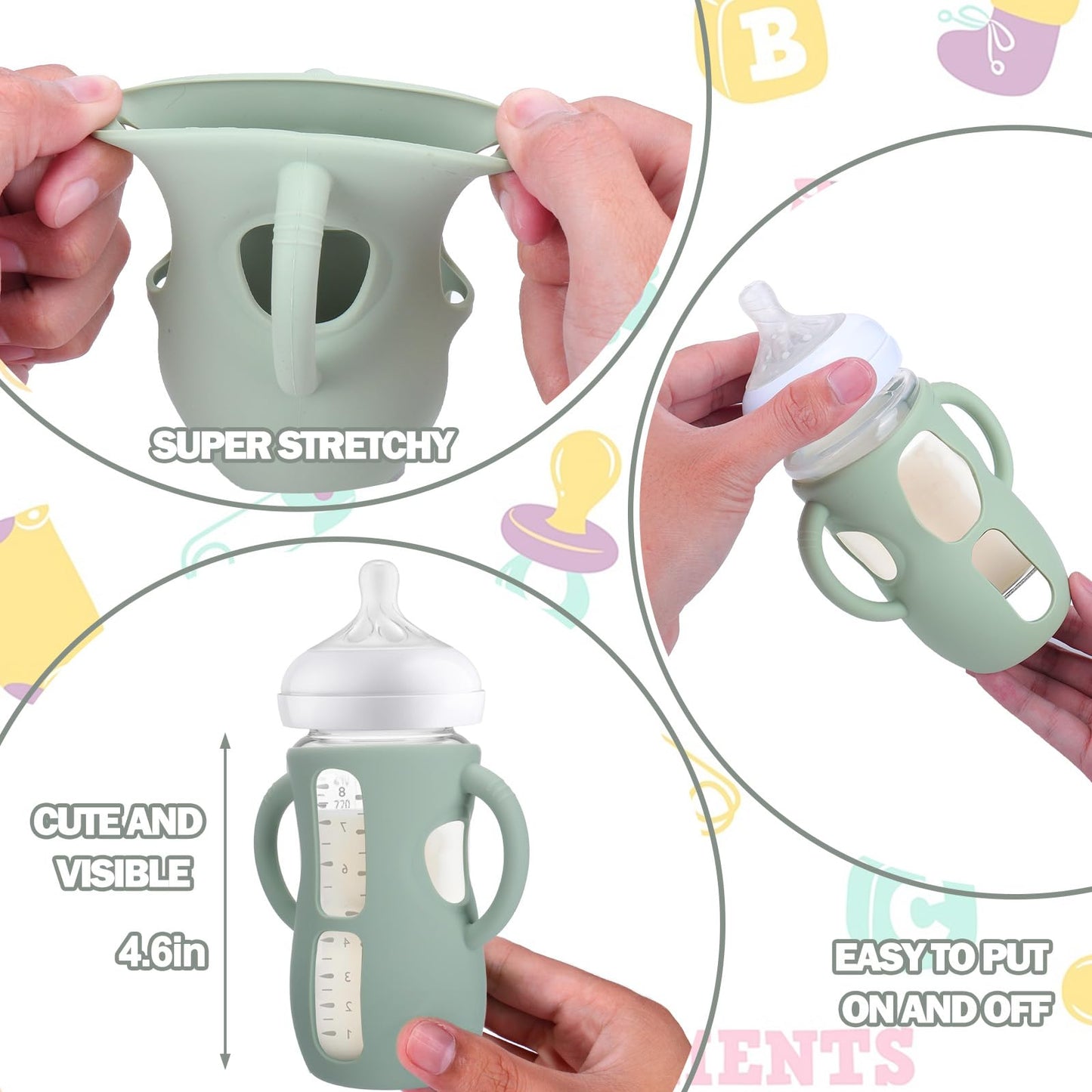 Busoha 3 Pack Silicone Sleeves For Avent Baby Bottles - Anti Breakage Baby Bottle Holder With Handle For Avent Natural Glass Bab