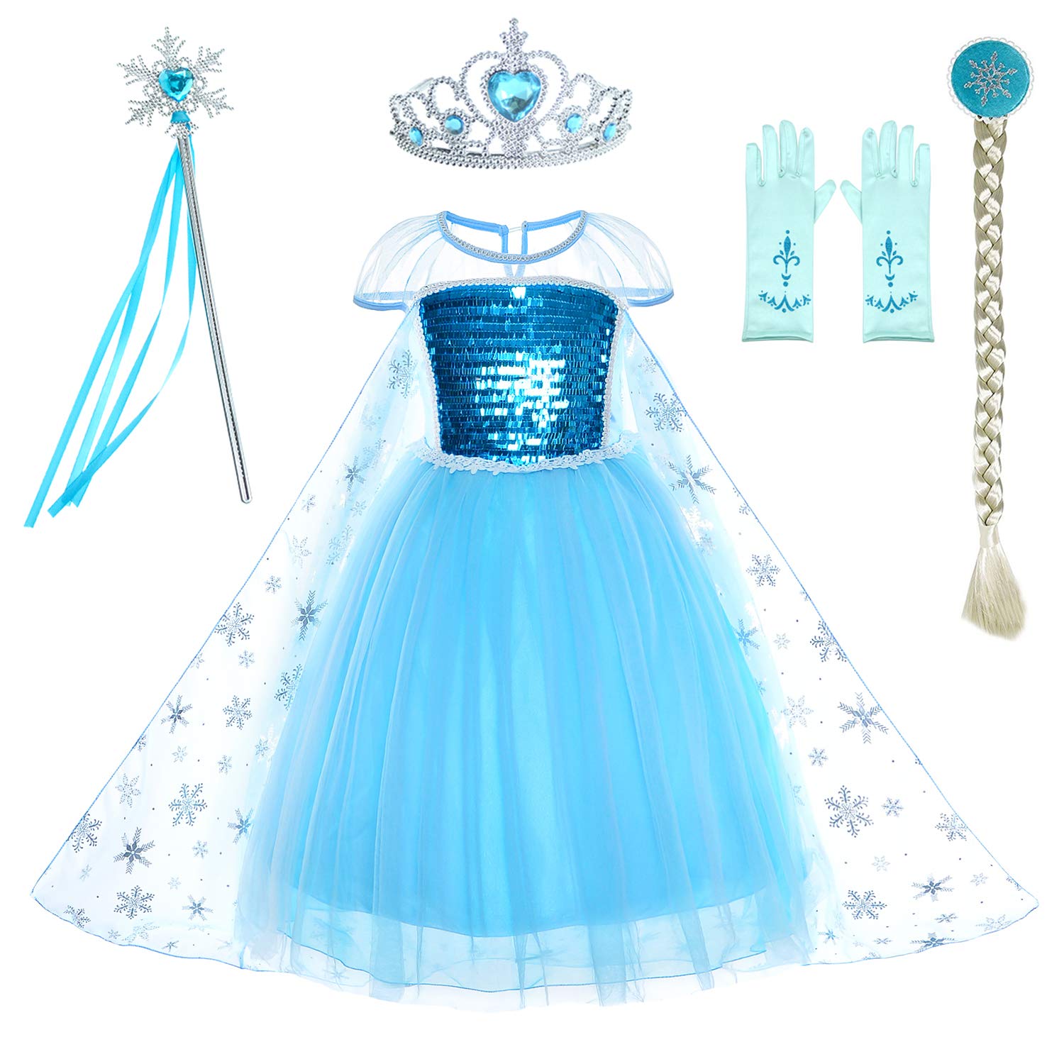 Party Chili Princess Costumes Birthday Dress Up For Little Girls With Crown,Mace,Gloves Accessories 4T 5T Years(120Cm)