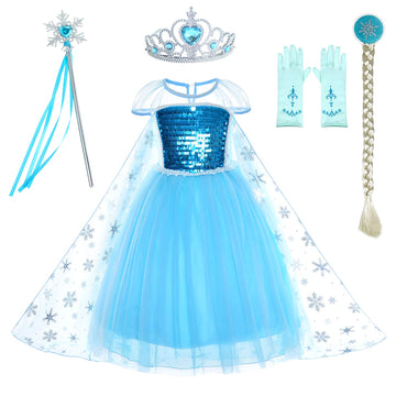 Party Chili Princess Costumes Birthday Dress Up For Little Girls With Crown,Mace,Gloves Accessories 4T 5T Years(120Cm)