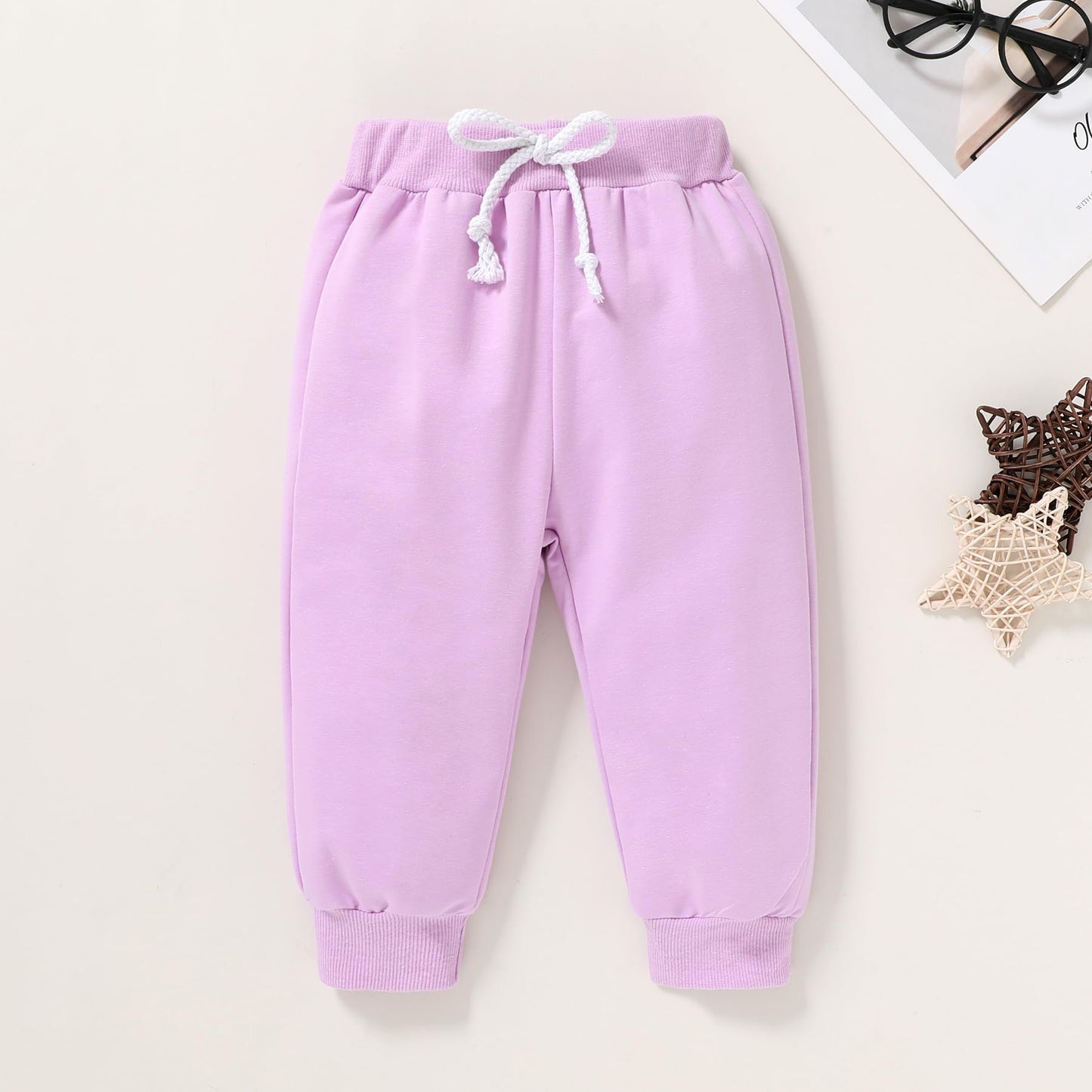 Happy Town Toddler Fall Outfits For Girl Boy Long Sleeve Hoodie Top And Long Sweatpants Set Toddler Sweatsuit (Solid Color-Lilac