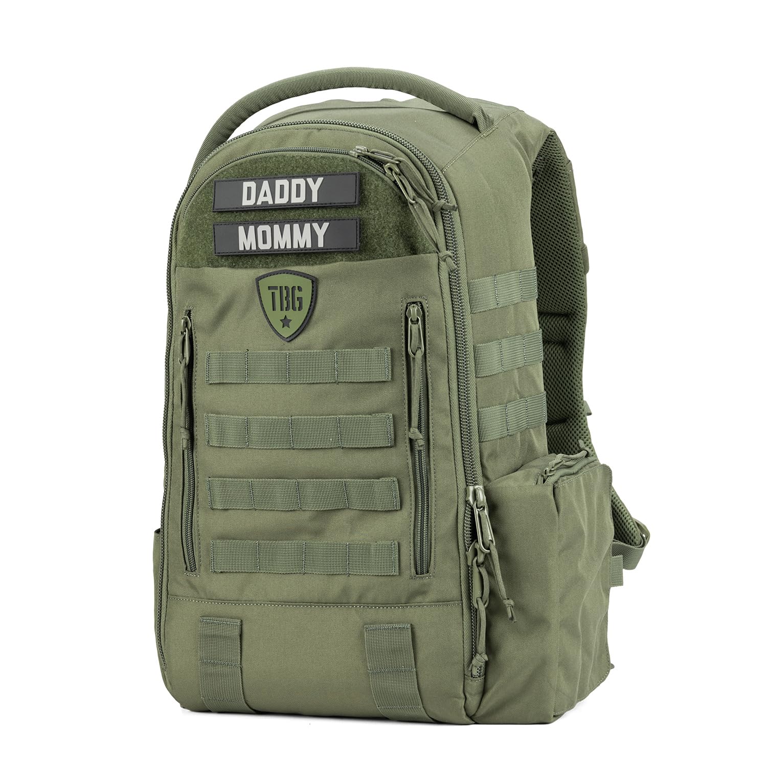 Tbg - Mens Tactical Diaper Bag Backpack W/Built-In Changing Mat, Stroller Strap (Ranger Green 4Th Gen)