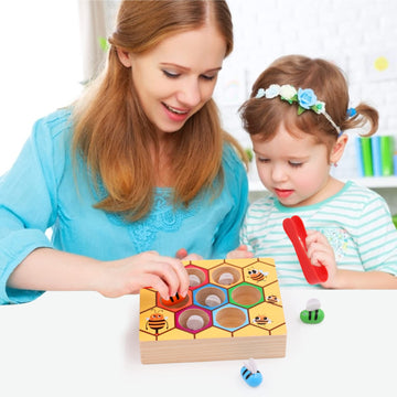 WOOD CITY Toddler Fine Motor Skills Toys, Bee to Hive Matching Game, Wooden Color Sorting Toy for Toddler 2 3 Years Old, Montess