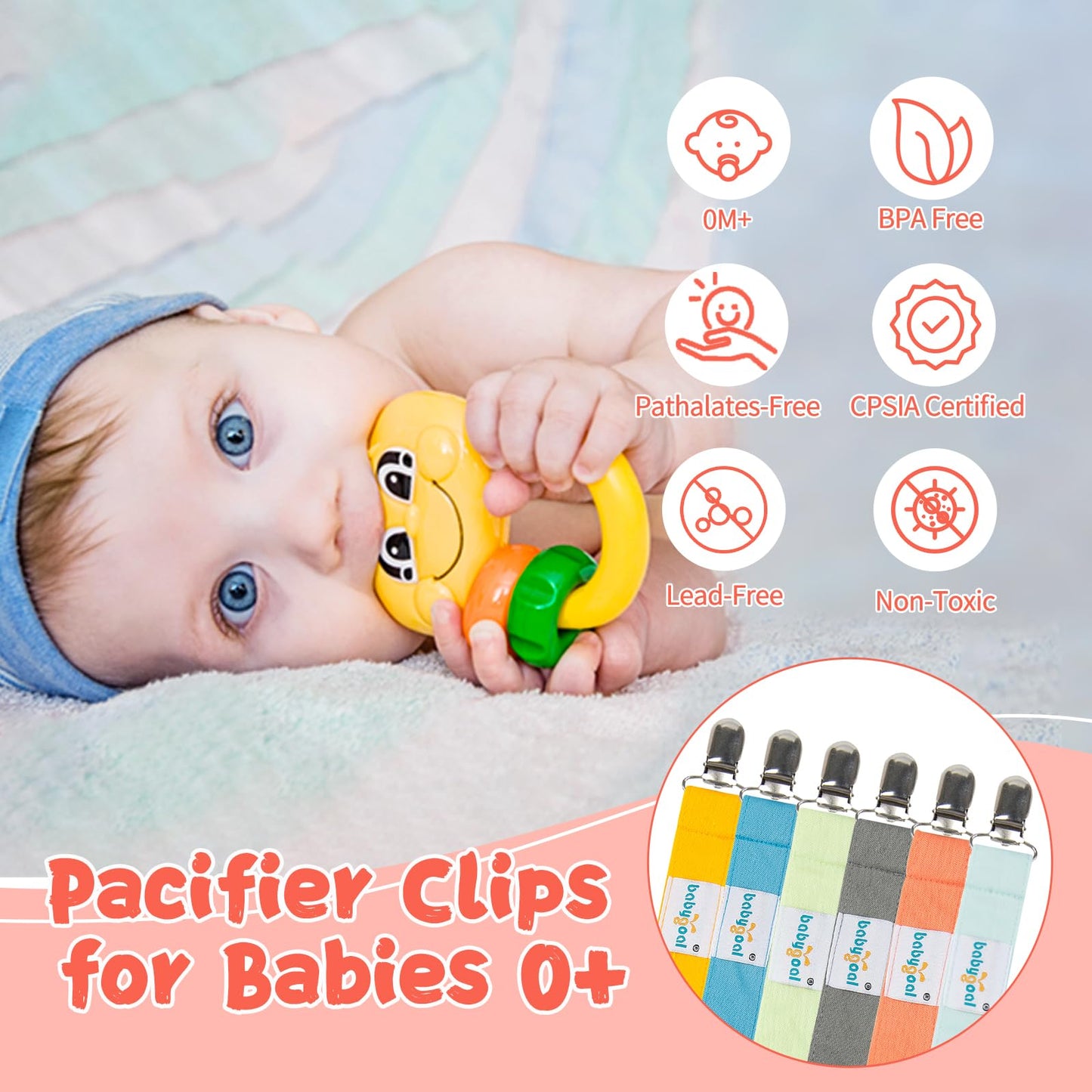 Babygoal Pacifier Clips, 6 Pack Pacifier Holder For Boys And Girls Fits Most Pacifier Styles & Baby Toys And Baby Gift 6Mp10