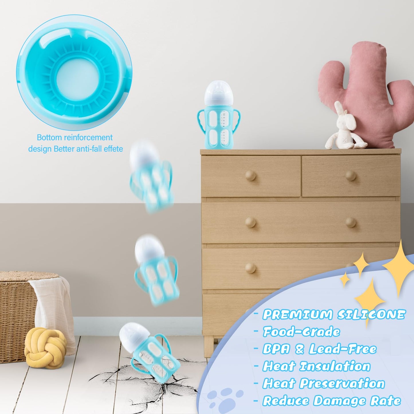 Silicone Sleeves For Philips Avent Baby Bottles 3 Pack, Anti Breakage Baby Bottle Holder With Handle For Avent Glass Natural Bab